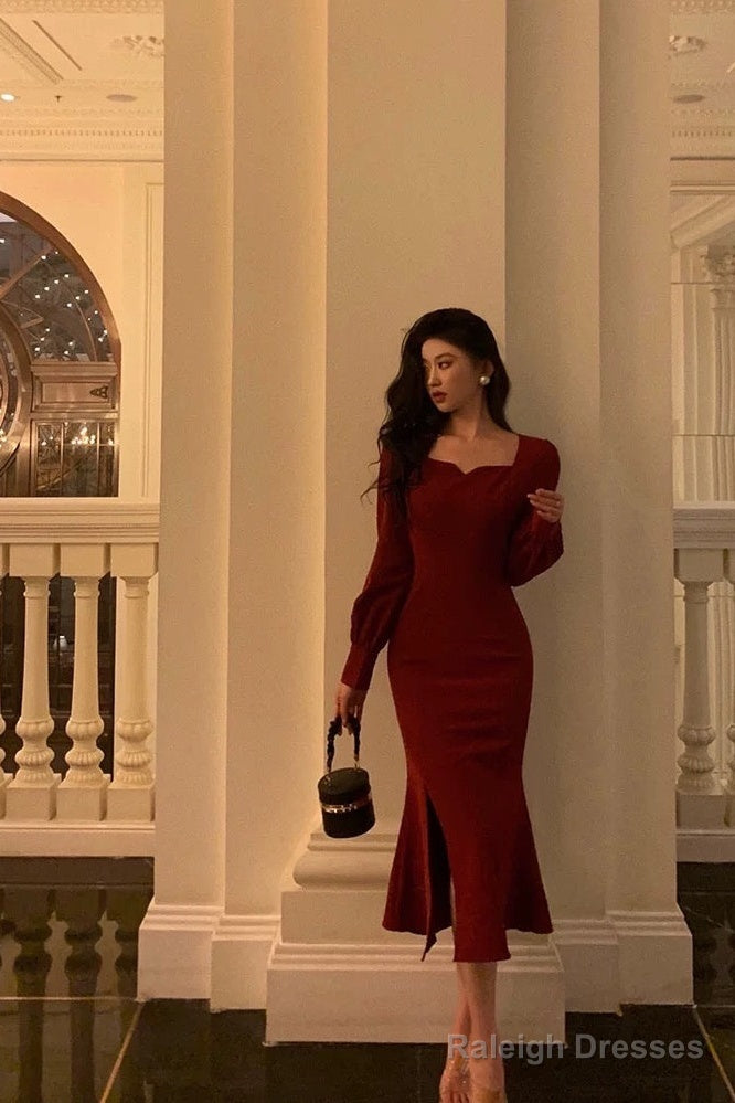 Sexy Sheath Square Neckline Red Date Night Dress Prom Dresses Birthday Outfit