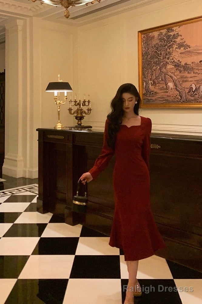 Sexy Sheath Square Neckline Red Date Night Dress Prom Dresses Birthday Outfit Main image