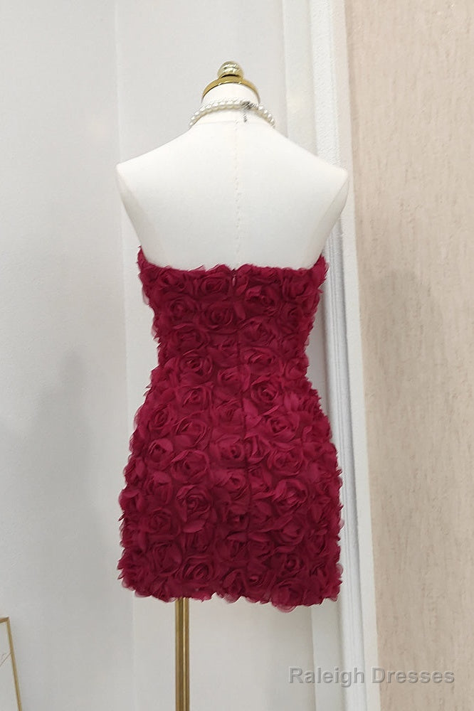 Sexy Sheath Strapless Burgundy Tulle Travel Vacation Dresses Short Birthday Dress Secondary image