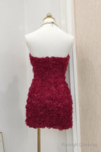 Sexy Sheath Strapless Burgundy Tulle Travel Vacation Dresses Short Birthday Dress
