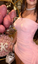 Sheath Strapless Pink Chiffon Short Summer Birthday Dresses Hoco Dresses Birthday Outfit 18Th Birthday Mini Prom Dress