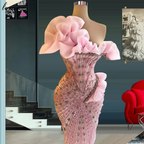 Sexy Sheath Strapless Pink Long Prom Dresses Evening Dress With Beads