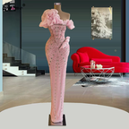 Sexy Sheath Strapless Pink Long Prom Dresses Evening Dress With Beads