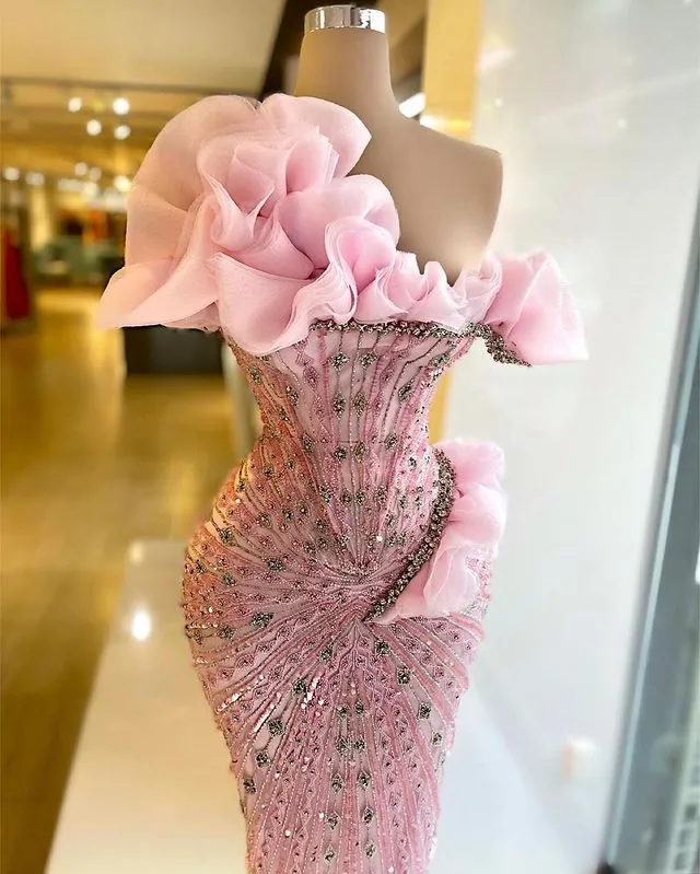 Sexy Sheath Strapless Pink Long Prom Dresses Evening Dress With Beads