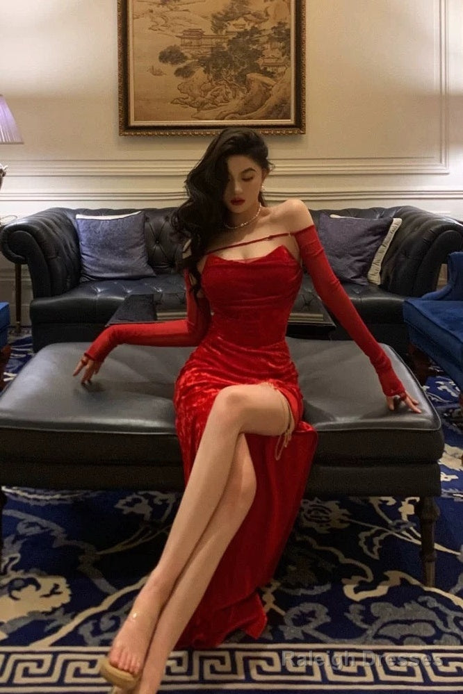 Sexy Sheath Strapless Red Velvet Date Night Dress Prom Dresses Birthday Outfit