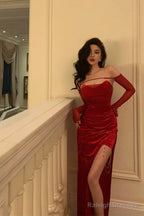 Sexy Sheath Strapless Red Velvet Date Night Dress Prom Dresses Birthday Outfit