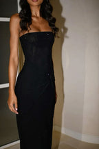 Sheath Strapless Sequin Floor Length Black Prom Dresses Prom Dress