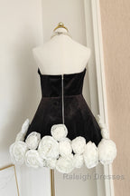 Sexy Sheath Strapless Velvet Black Holiday Dress Travel Vacation Dresses Short Birthday Dress