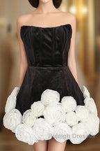 Sexy Sheath Strapless Velvet Black Holiday Dress Travel Vacation Dresses Short Birthday Dress