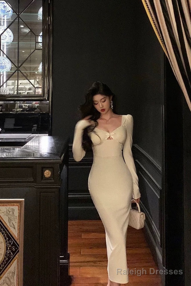 Sexy Sheath Strapless White Long Sleeves Prom Dresses Birthday Outfits Evening Gown Secondary image