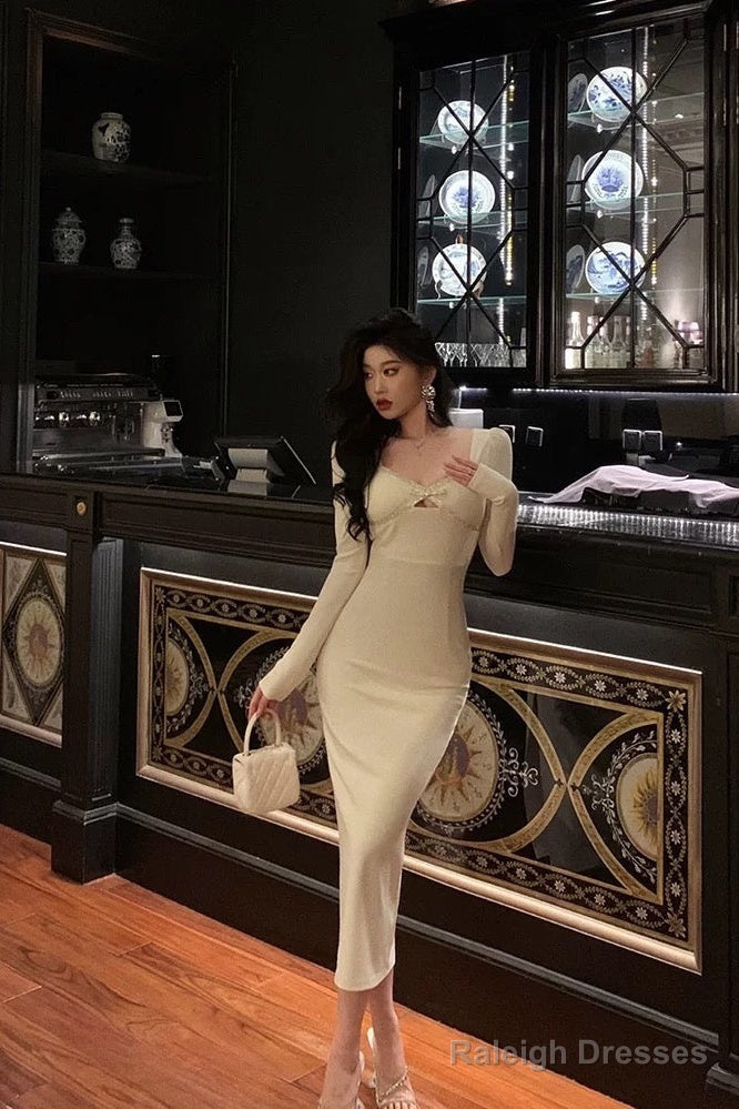 Sexy Sheath Strapless White Long Sleeves Prom Dresses Birthday Outfits Evening Gown