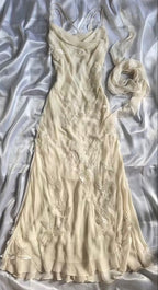 Sheath Straps Chiffon Champagne Long Prom Dress