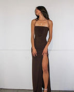 Sheath Straps Floor Length Brown Prom Dress