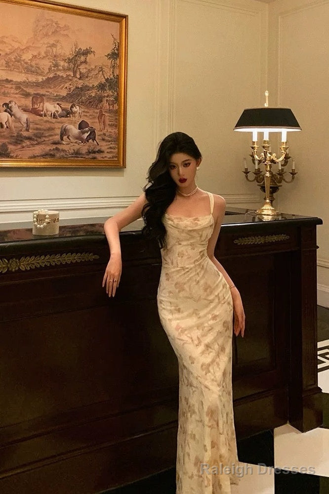 Sexy Sheath Straps Floral Satin Prom Dresses Birthday Outfits Evening Gown Secondary image