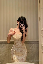 Sexy Sheath Straps Floral Satin Prom Dresses Birthday Outfits Evening Gown