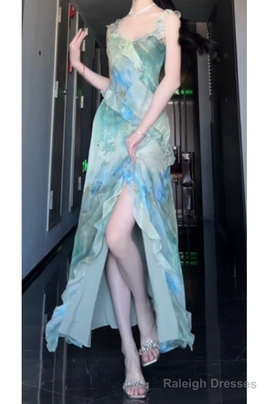 Sexy Sheath Straps Green Floral Beach Dress WomenS Vacation Dresses Birthday Dress Secondary image