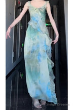 Sexy Sheath Straps Green Floral Beach Dress WomenS Vacation Dresses Birthday Dress