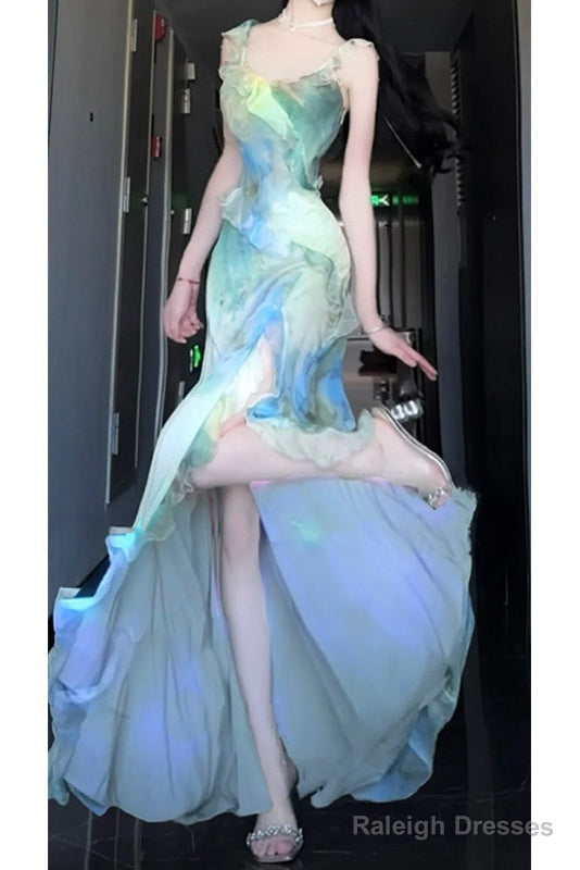 Sexy Sheath Straps Green Floral Beach Dress WomenS Vacation Dresses Birthday Dress