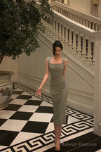 Sexy Sheath Straps Green Mid Length Prom Dresses Birthday Outfits