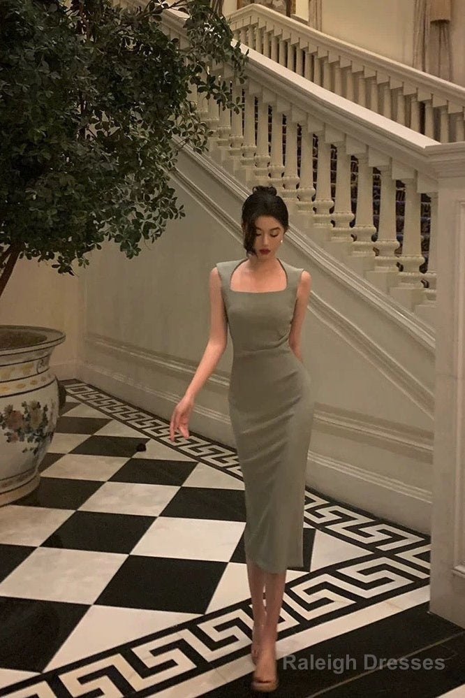 Sexy Sheath Straps Green Mid Length Prom Dresses Birthday Outfits