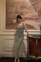 Sexy Sheath Straps Green Mid Length Prom Dresses Birthday Outfits