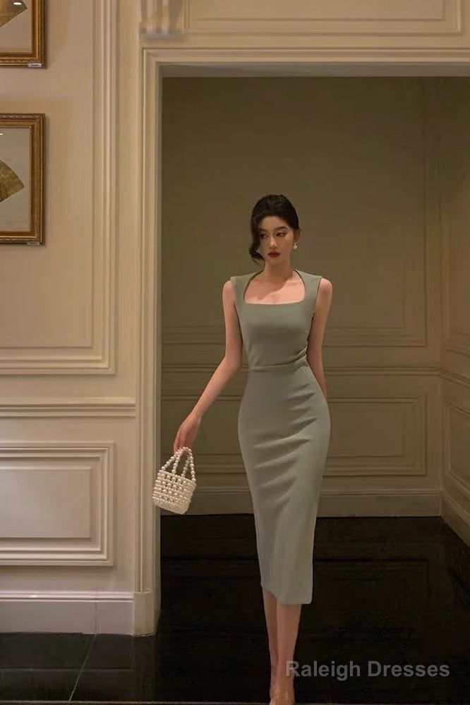 Sexy Sheath Straps Green Mid Length Prom Dresses Birthday Outfits