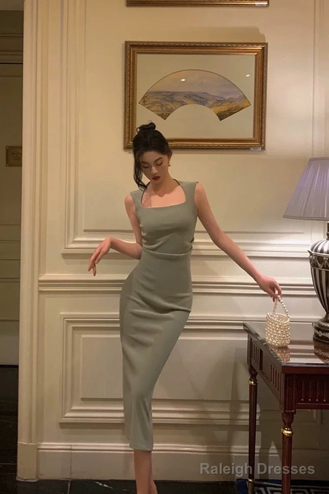 Sexy Sheath Straps Green Mid Length Prom Dresses Birthday Outfits