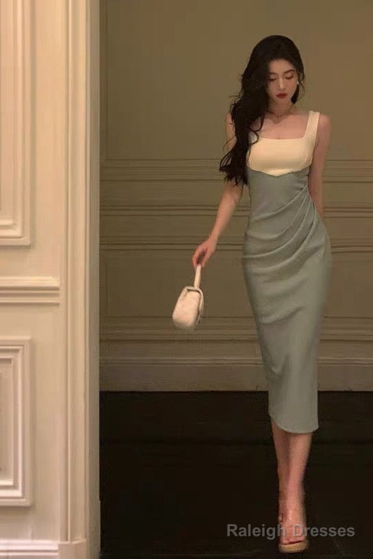 Sexy Sheath Straps Green Satin Prom Dresses Birthday Outfits Evening Gown Main image