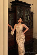 Sexy Sheath Straps Halter Floral Satin Prom Dresses Birthday Outfits Evening Gown