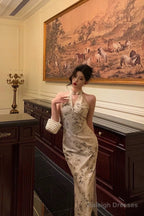 Sexy Sheath Straps Halter Floral Satin Prom Dresses Birthday Outfits Evening Gown