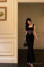 Sheath Straps Sleeveless Black Ankle Length Lace Prom Dress Birthday Outfits