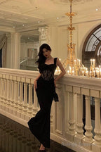 Sheath Straps Sleeveless Black Ankle Length Lace Prom Dress Birthday Outfits