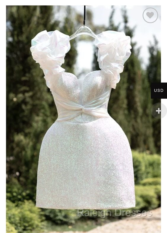 Sexy Sheath Straps White Sequin Homecoming Dress 16Th Birthday Outfits Secondary image