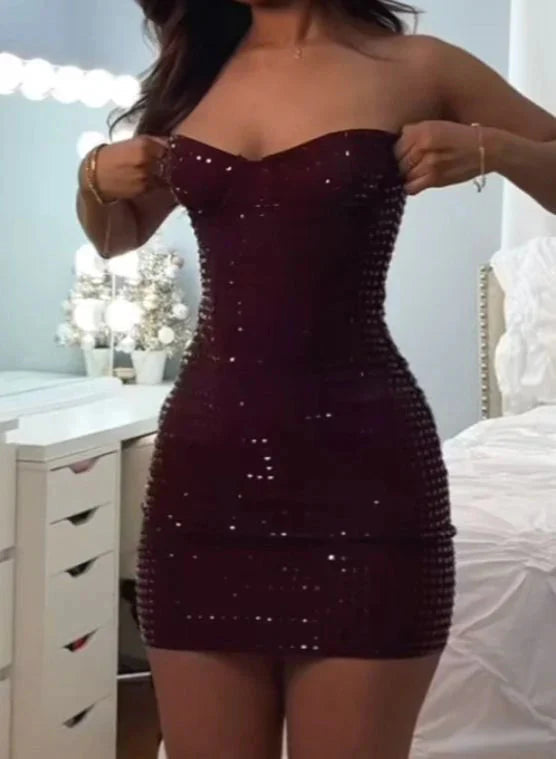Sheath Sweetheart Burgundy Sequin Short Summer Birthday Dresses Hoco Dresses Birthday Outfit 18Th Birthday Mini Prom Dress