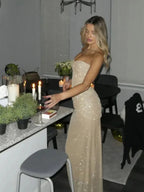 Sheath Sweetheart Sequin Floor Length Champagne Prom Dresses Prom Dress
