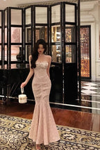 Sexy Sheath Sweetheart Sequin Lace Long Prom Dresses Evening Dress