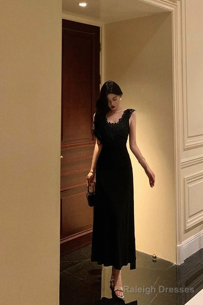 Sexy Sheath V Neckline Black Long Prom Dresses Birthday Outfits Evening Gown