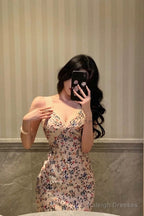 Sexy Sheath V Neckline Floral Prom Dresses Birthday Outfits Evening Gown