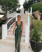 Sheath V Neckline Green Long Prom Dress