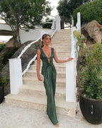 Sheath V Neckline Green Long Prom Dress
