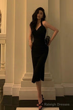 Sexy Sheath V Neckline Knee Length Black Prom Dresses Birthday Outfits