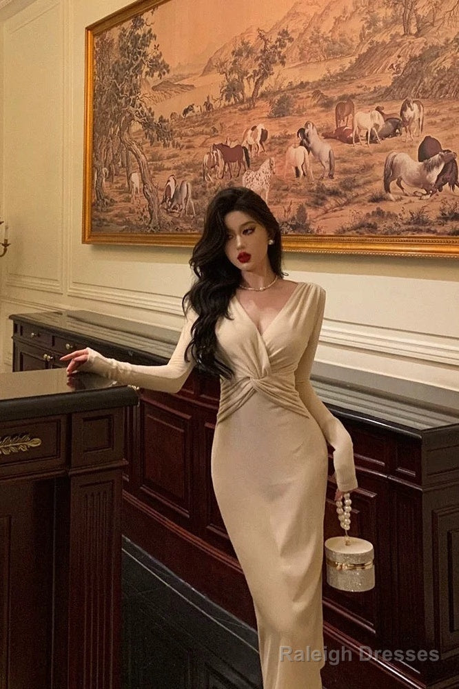 Sexy Sheath V Neckline Long Prom Dresses Birthday Outfits Evening Dress