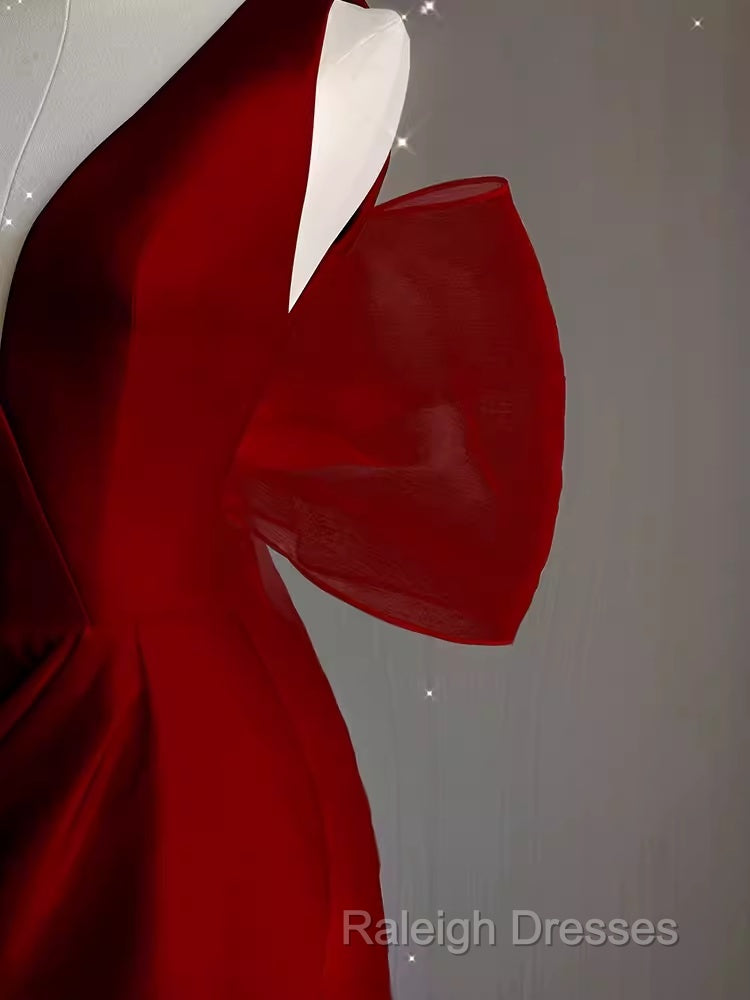 Sexy Sheath V Neckline Long Senior Red Prom Dress Formal Dress