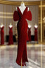 Sexy Sheath V Neckline Long Senior Red Prom Dress Formal Dress