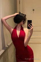Sexy Sheath V Neckline Red Knee Length Prom Dresses Birthday Outfits