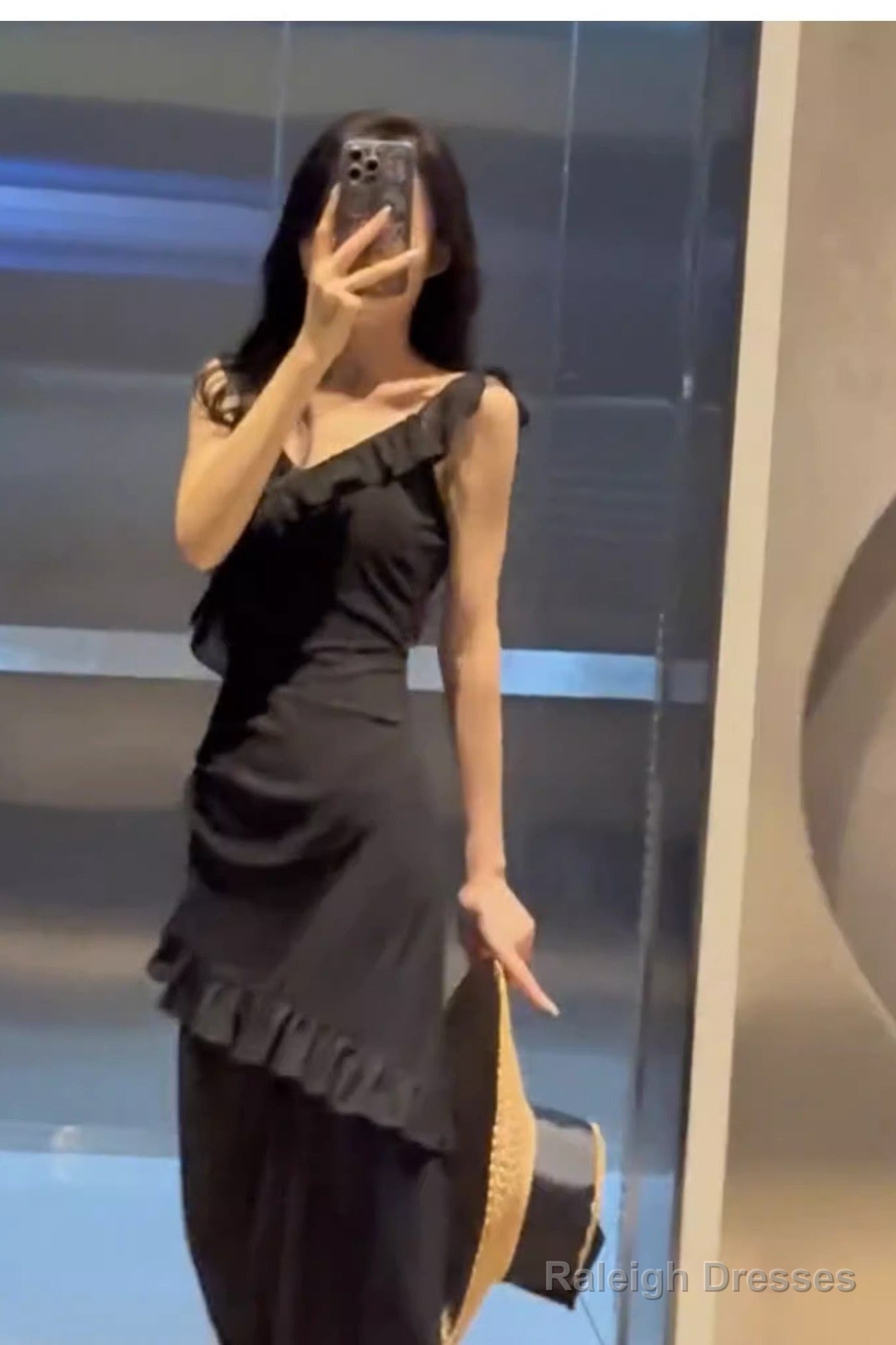 Sexy Sheath V Neckline Ruffled Black Chiffon Beach Dress WomenS Vacation Dresses Secondary image