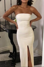 Side Slit Strapless Prom Dresses Simple Long Prom Dresses