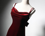 Elegant Burgundy Spaghetti Straps Velvet Mermaid Prom Dresses Prom Dresses