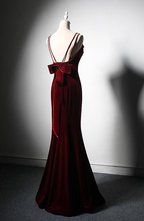 Elegant Burgundy Spaghetti Straps Velvet Mermaid Prom Dresses Prom Dresses