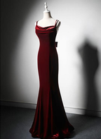 Elegant Burgundy Spaghetti Straps Velvet Mermaid Prom Dresses Prom Dresses